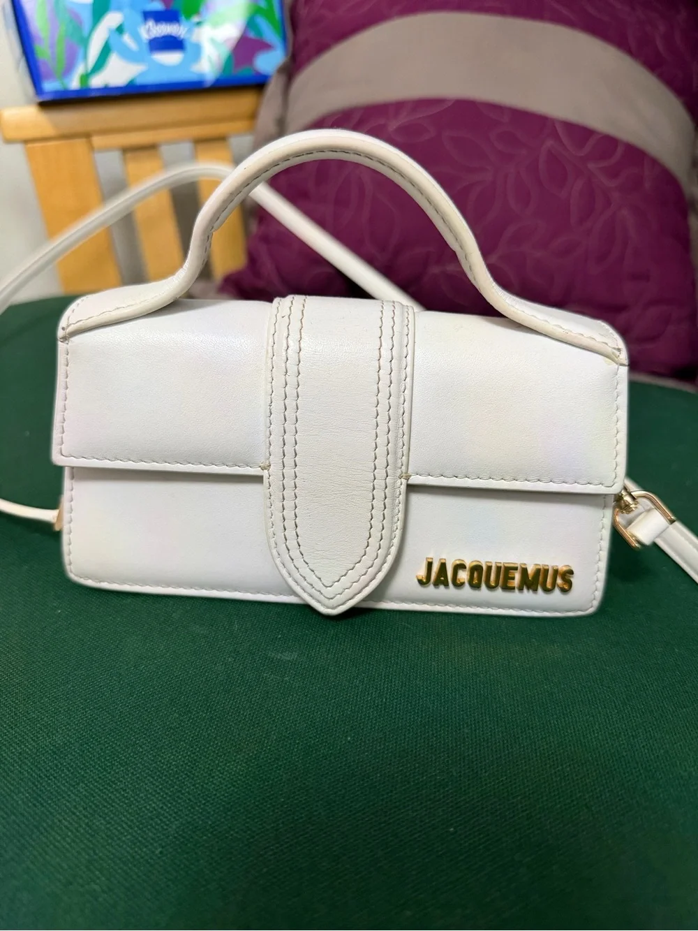 Jacquemus White Leather Satchel with Gold Hardware